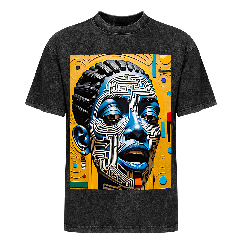 Gift Men and Women's vintage wash off shoulder short-sleeved T-shirt Pataki