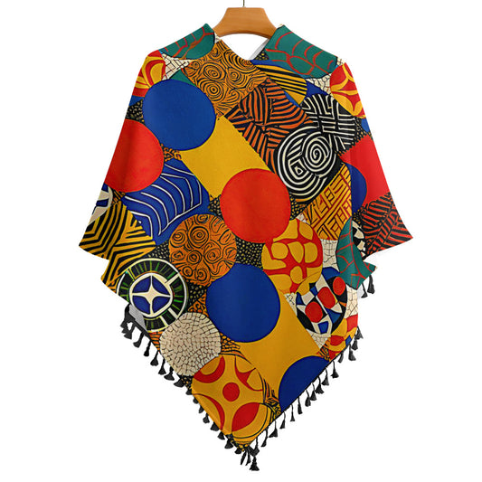 Gift Women's Knitted Cape With Fringed Edge Nnkan mi