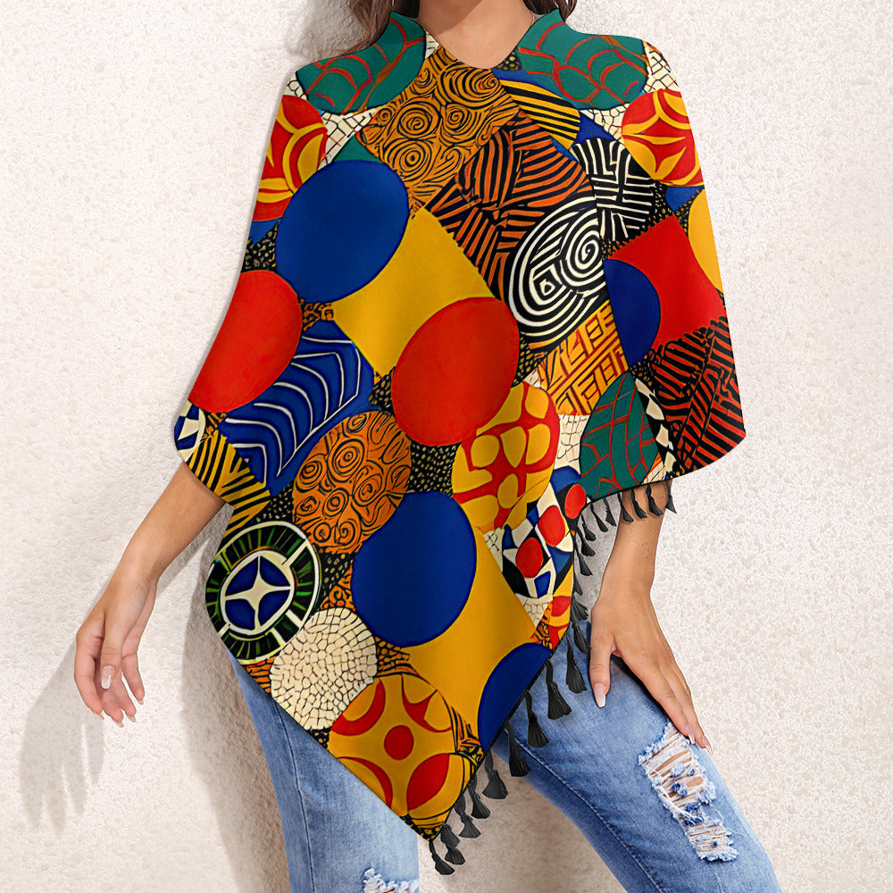 Gift Women's Knitted Cape With Fringed Edge Nnkan mi